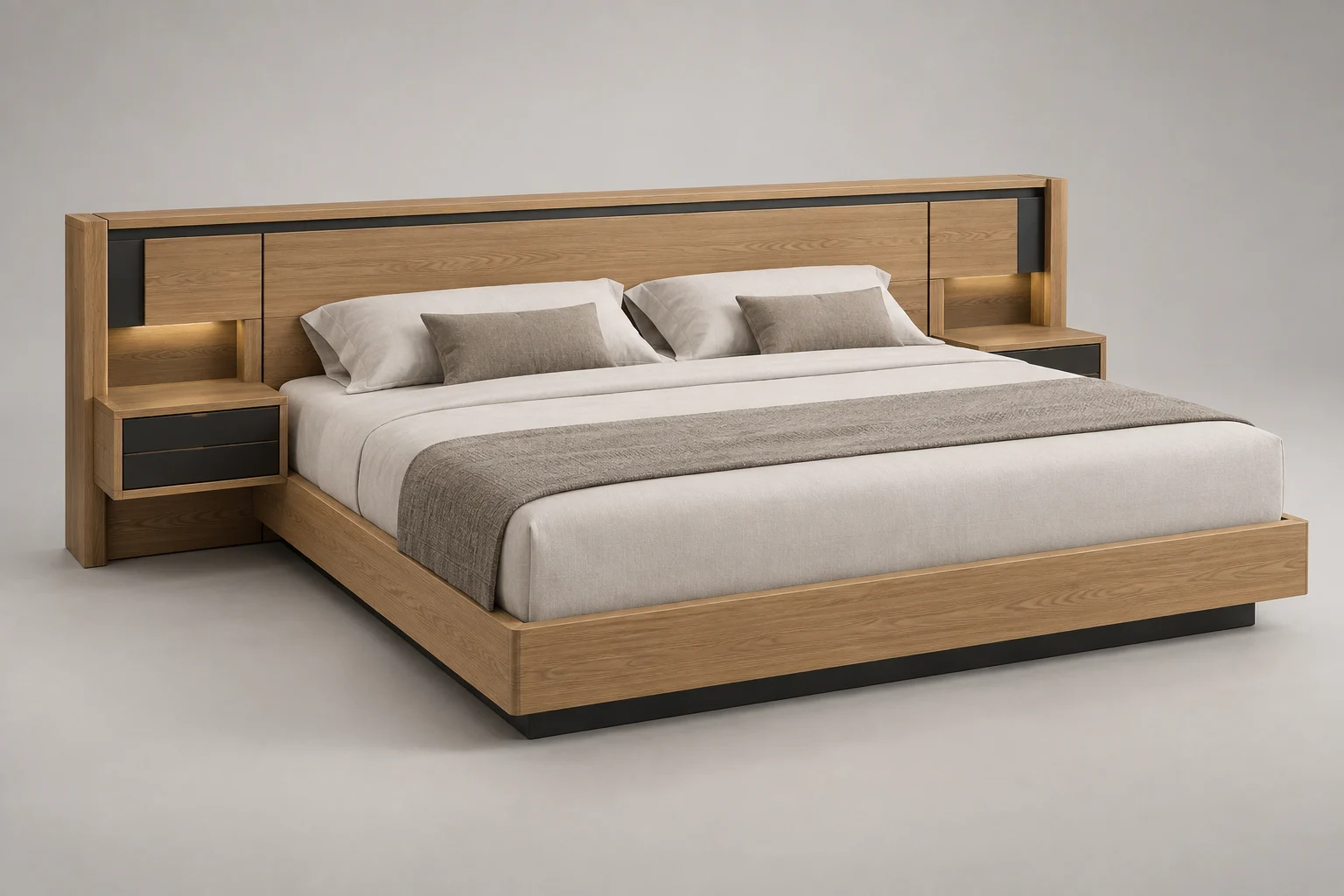 Bed and Headboard — Linear Oak — C5-HT-BD-001