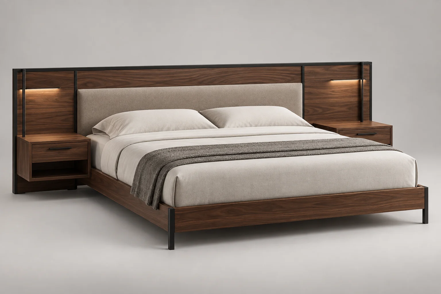 Bed and Headboard — Walnut Frame — C5-HT-BD-003