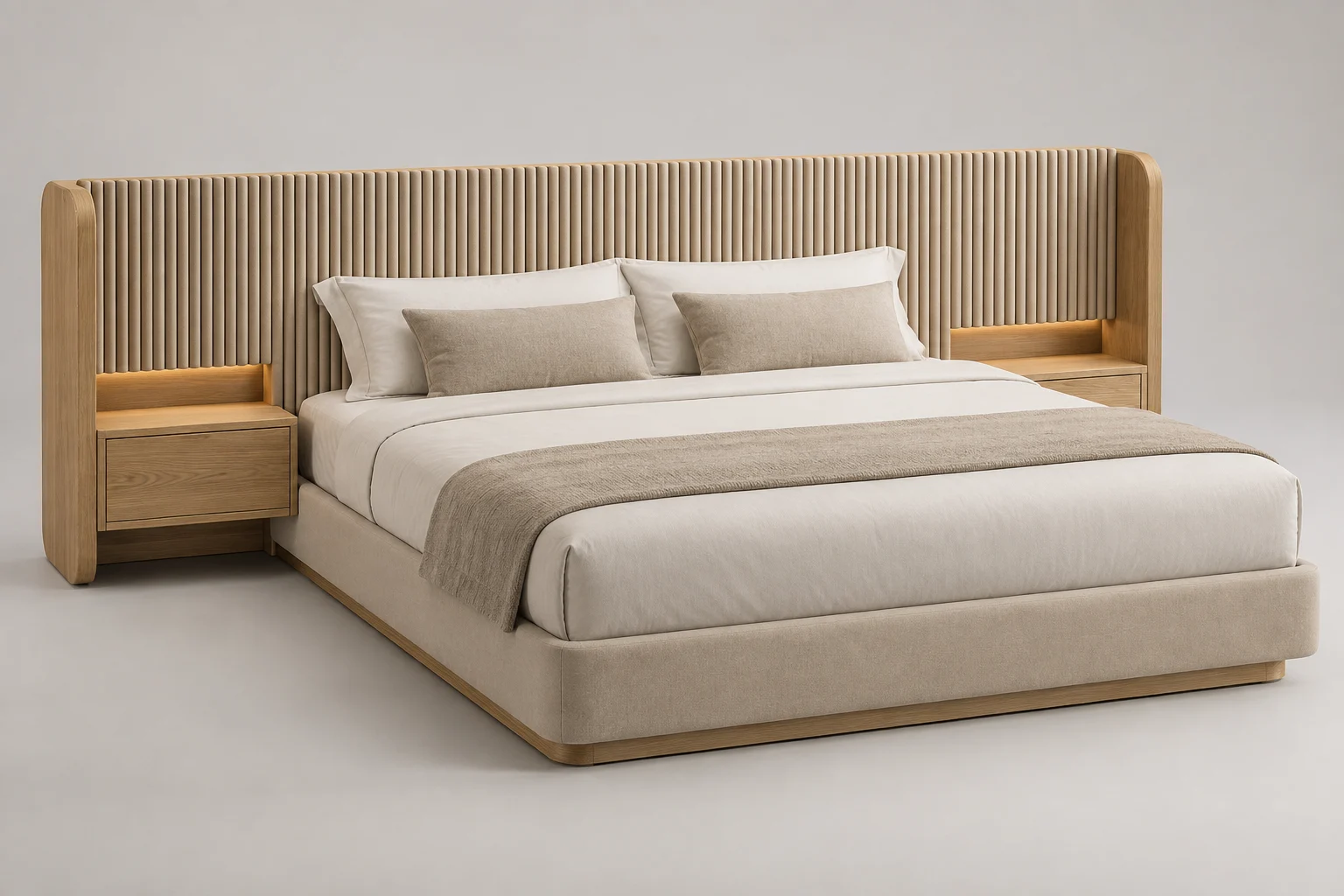 Bed and Headboard — Fluted Sand — C5-HT-BD-004