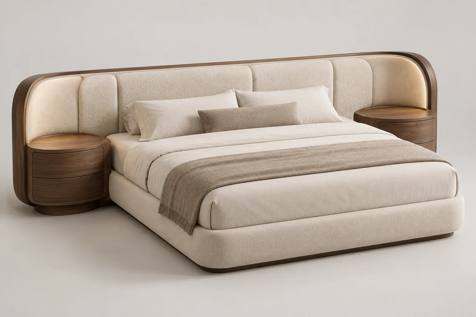 Bed and Headboard — Sculpted Cream — C5-HT-BD-009