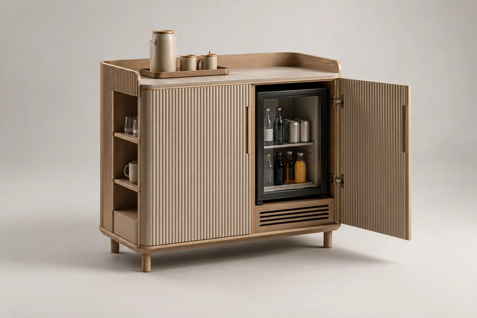 Minibar Cabinet — Fluted Sand — C5-HT-MB-004