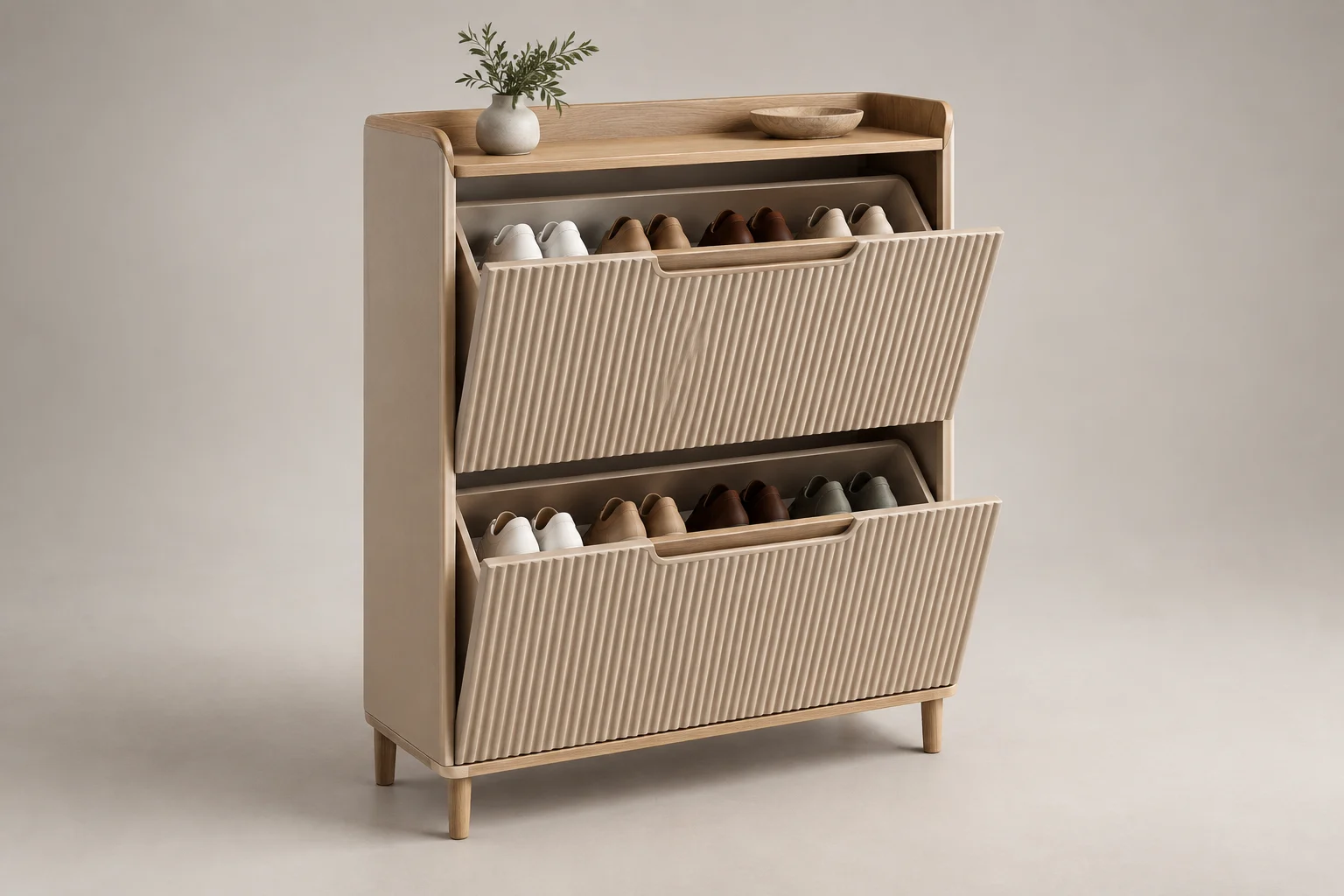 Shoe Cabinet — Fluted Sand — C5-RS-FY-SC-004