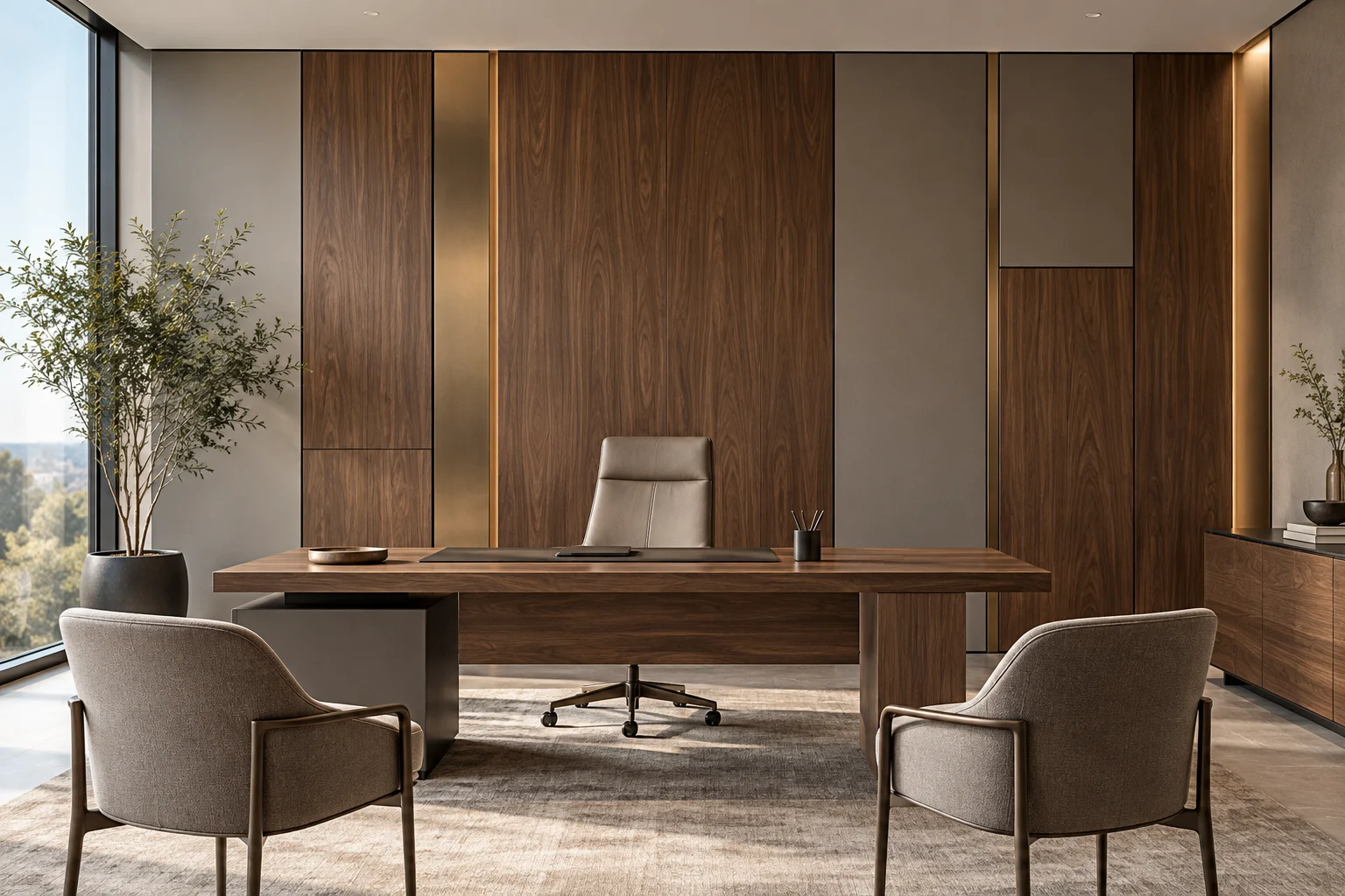 Mixed Material Paneling — Bronze and Walnut — C5-WP-OF-EX-007