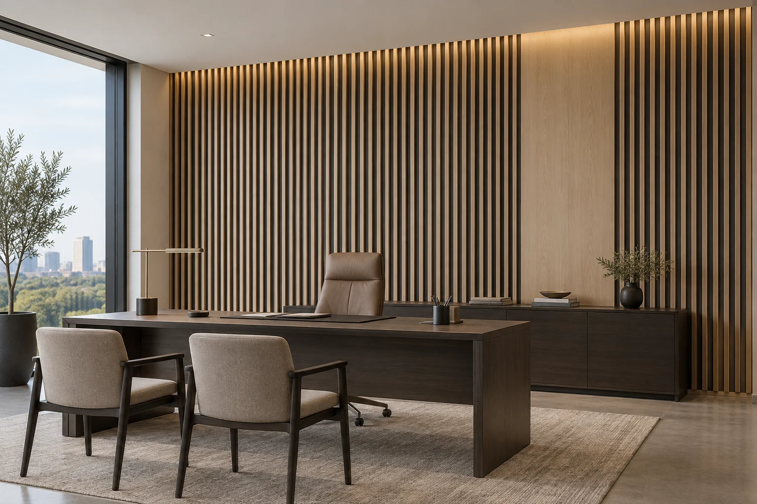Slatted Paneling — Timber Screen — C5-WP-OF-EX-008