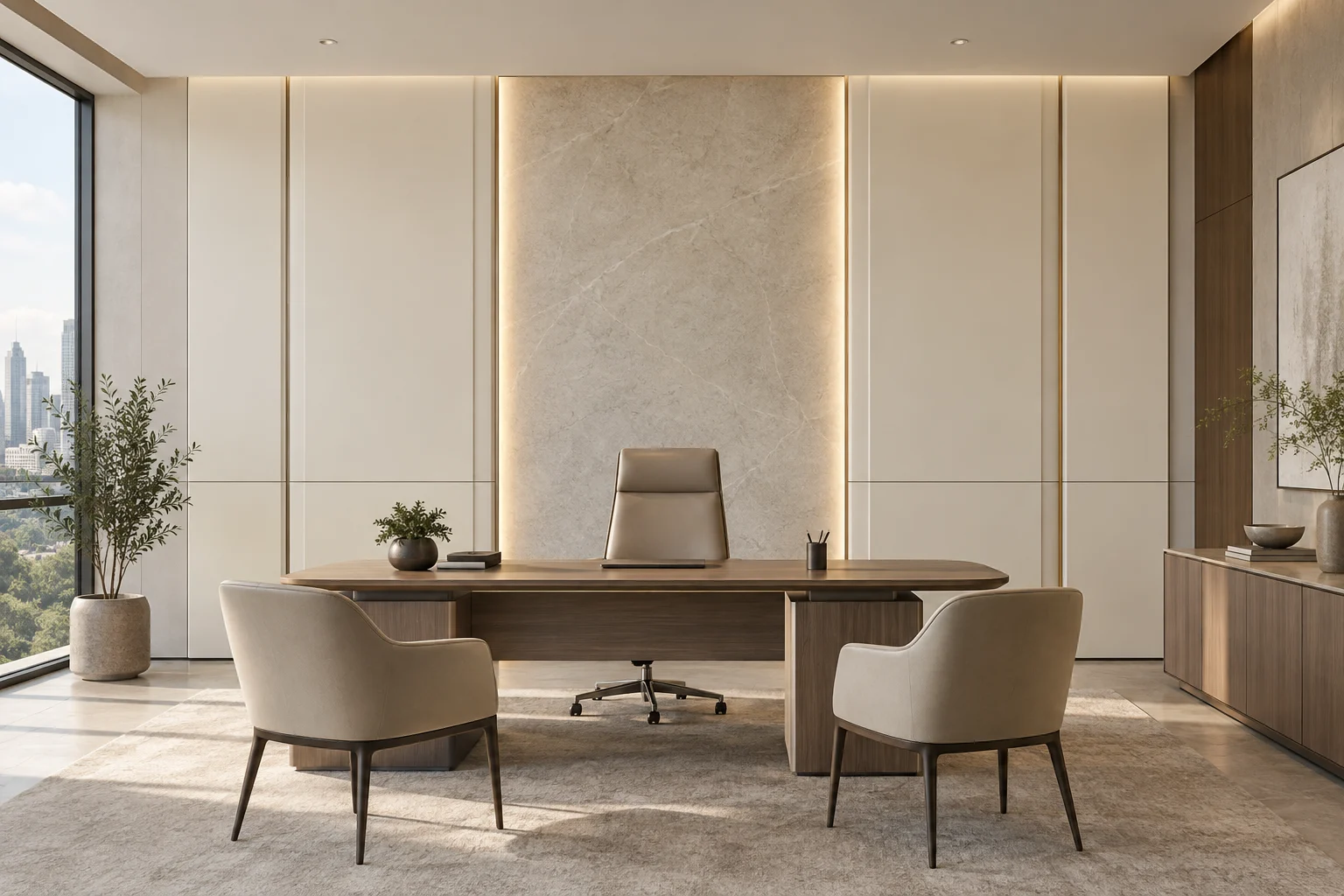 Mixed Material Paneling — Layered Cream — C5-WP-OF-EX-010