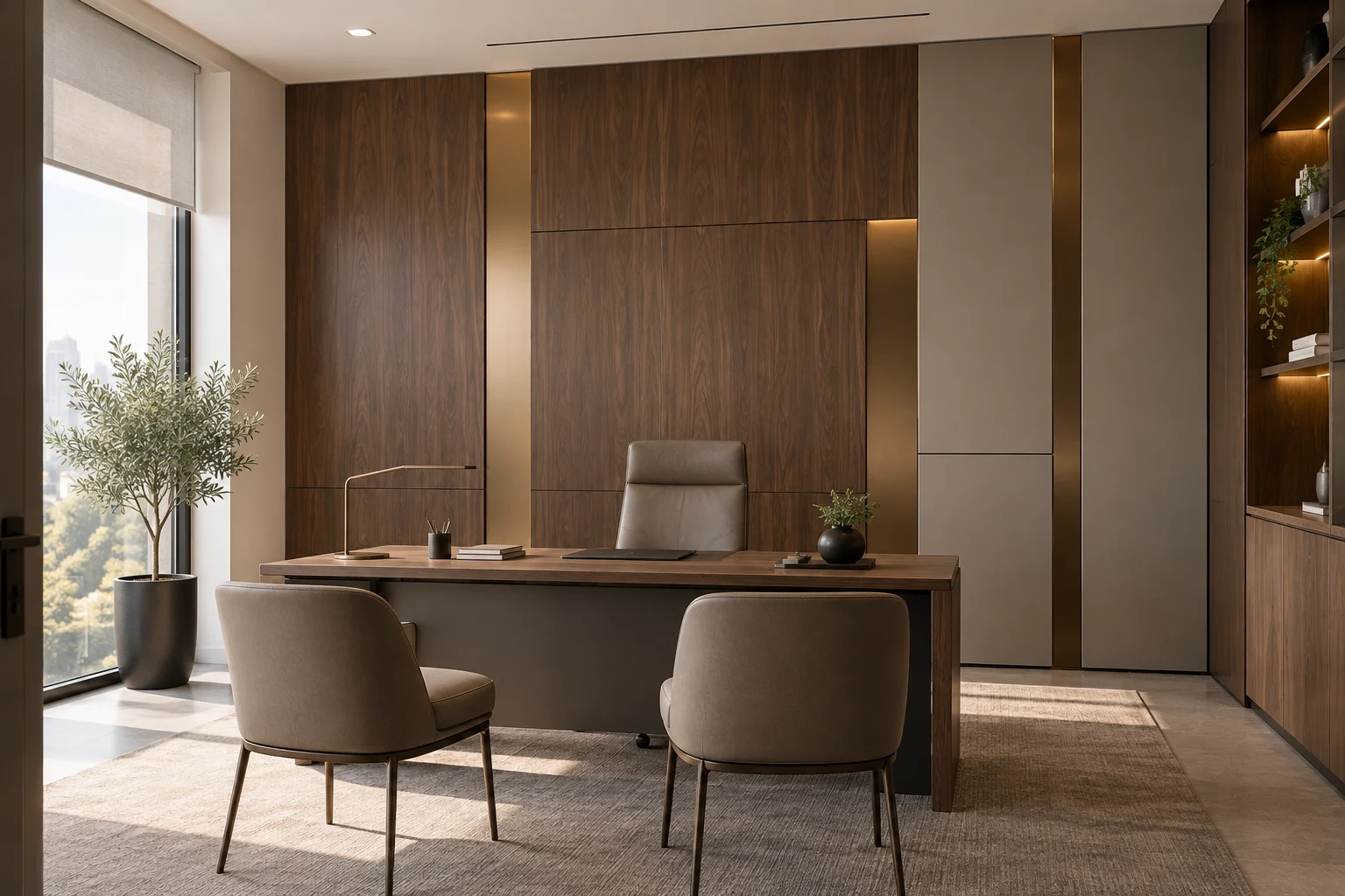 Mixed Material Paneling — Bronze and Walnut — C5-WP-OF-MG-007