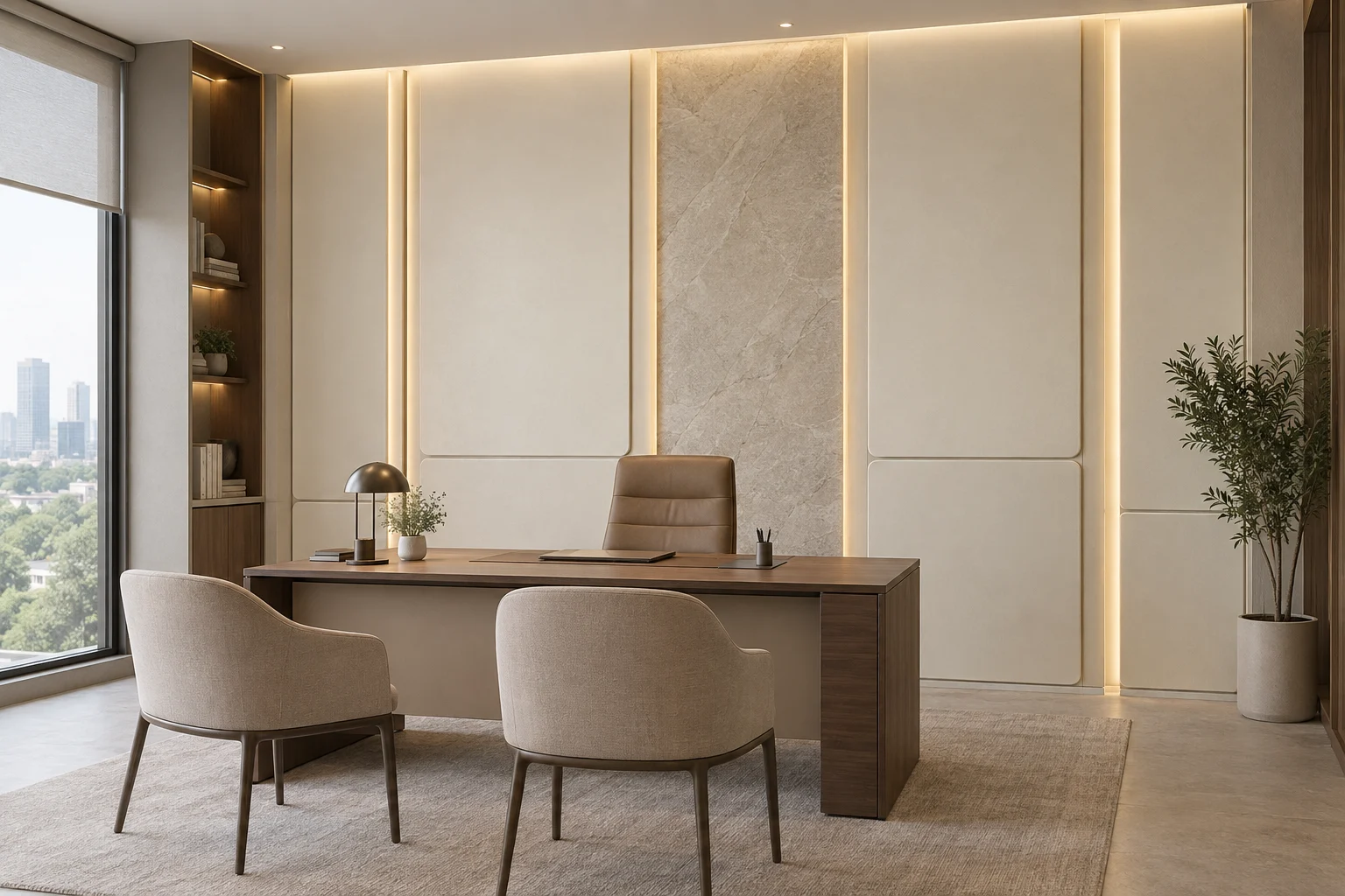 Mixed Material Paneling — Layered Cream — C5-WP-OF-MG-010