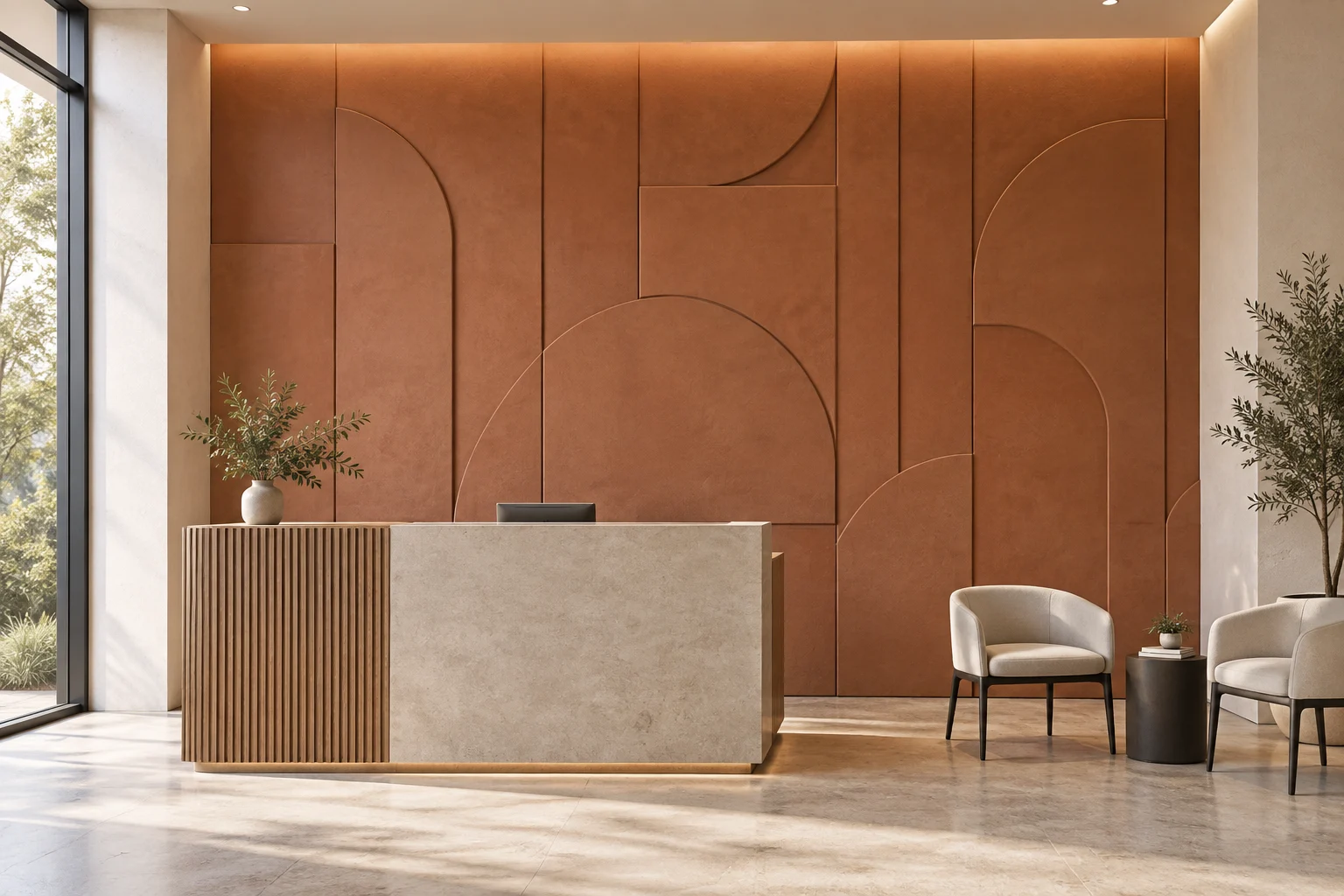 Decorative Painted Paneling — Terracotta Relief — C5-WP-OF-RC-009